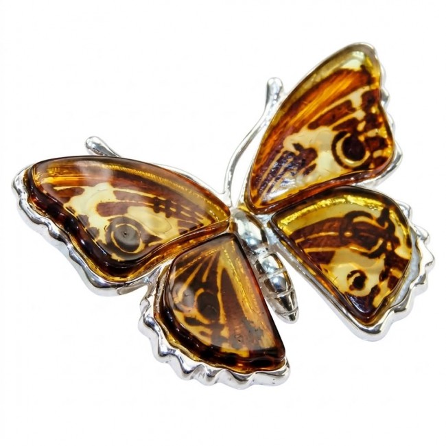 Cute Butterfly Authentic carved Baltic Amber .925 Sterling Silver handcrafted pendant