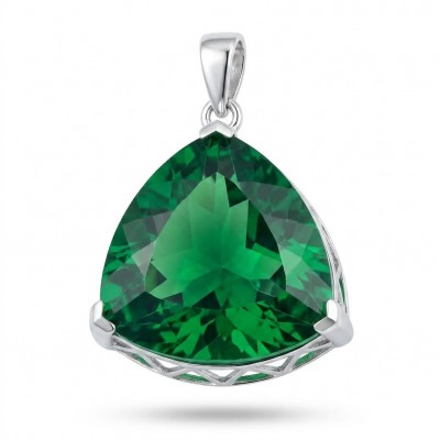 Trillion Cut Perfect 44.5 carat Volcanic Helenite .925 Sterling Silver handcrafted Pendant