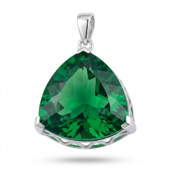 Trillion Cut Perfect 44.5 carat Volcanic Helenite .925 Sterling Silver handcrafted Pendant