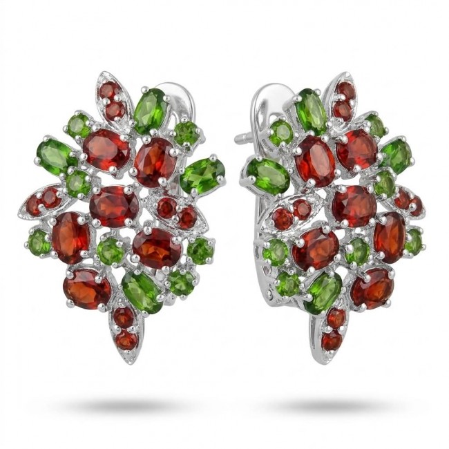 Stella - 19.5 carat Garnet Chrome Diopside .925 Sterling Silver handcrafted incredible earrings