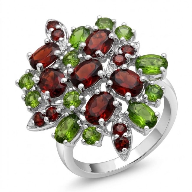 Stella - 14.2 carat Garnet Chrome Diopside .925 Sterling Silver handcrafted incredible Statement Ring size 8