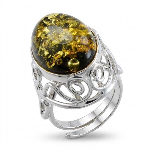 Beauty of the Sea - Natural Baltic Amber .925 Sterling Silver handcrafted ring; s. 7 adjustable