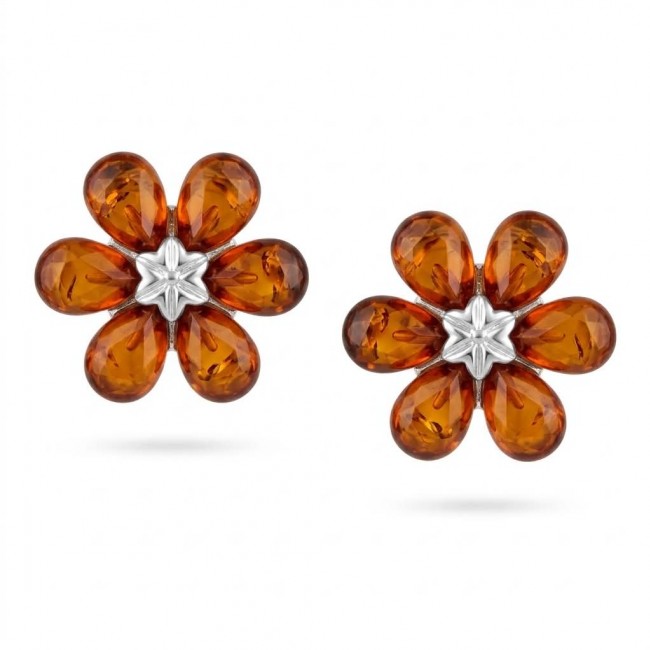 Summer Flowers Baltic Polish Amber .925 Sterling Silver earrings