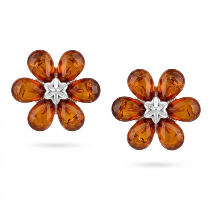 Summer Flowers Baltic Polish Amber .925 Sterling Silver earrings