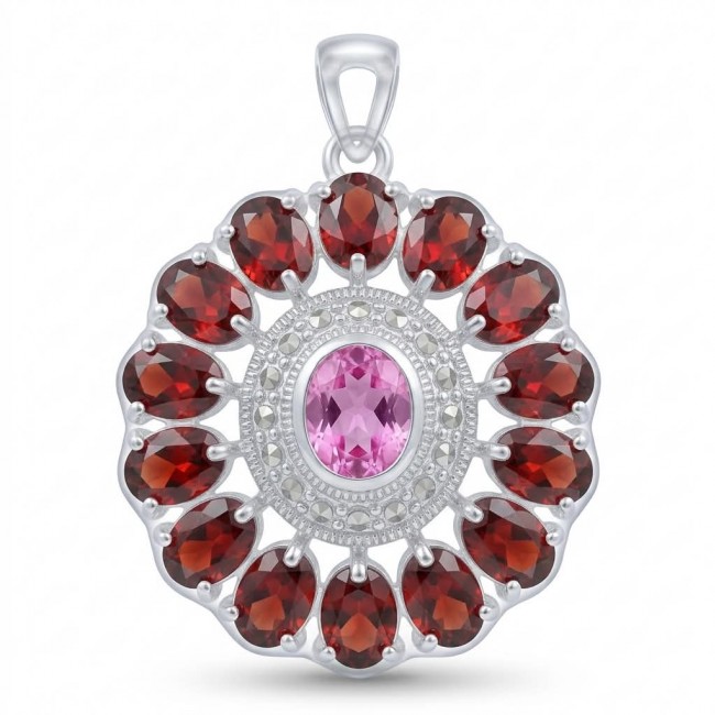 Marvelous Natural 20.8 carat Mozambique Garnet Pink Topaz .925 Sterling Silver Handcrafted pendant
