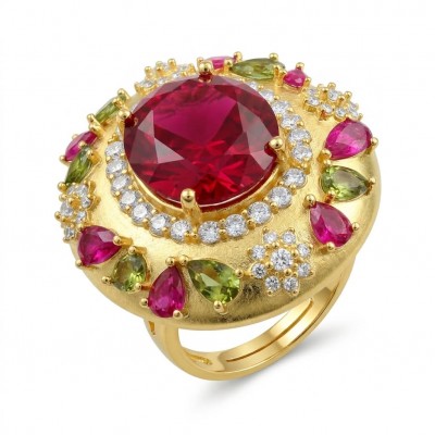 Byzantine design Authentic Ruby 10.9 carat 18K Gold over .925 Sterling Silver handcrafted brilliantly handcrafted ring s. 8 adjustable