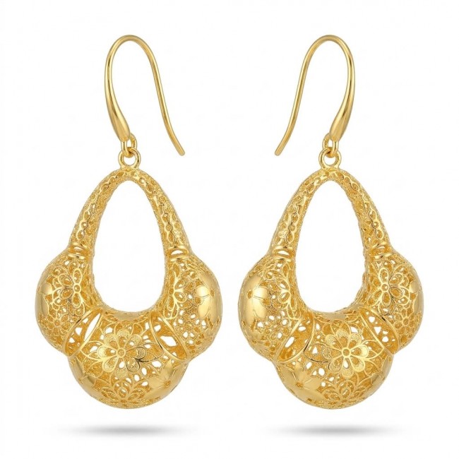 Black Label Collection - Dubai Style - Natural 22K Gold over .925 Sterling Silver handmade earrings