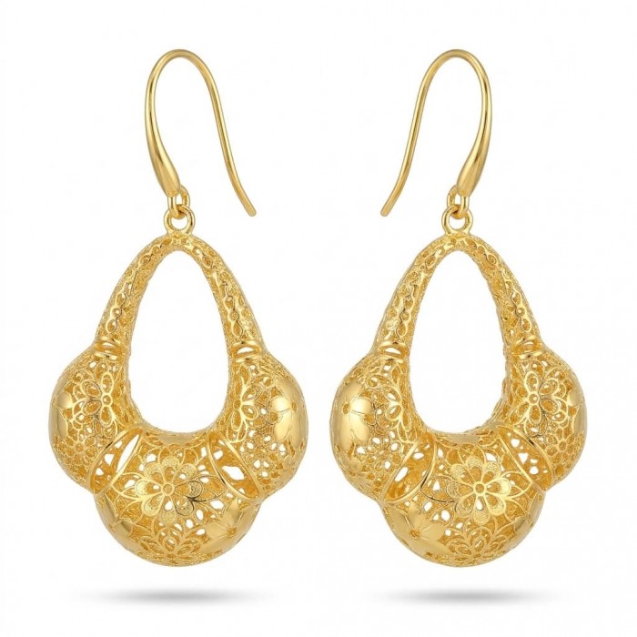 Black Label Collection - Dubai Style - Natural 22K Gold over .925 Sterling Silver handmade earrings