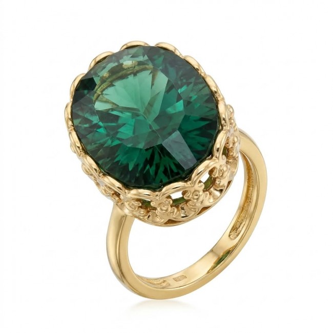 Timless Beauty 22.5 carat Helenite 14K Gold over .925 Sterling Silver handmade Ring s. 8