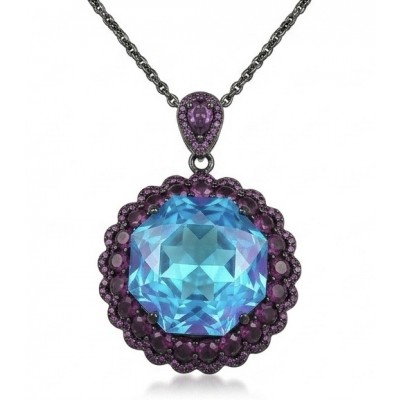 Stella Authentic 26.1 carat Blue Topaz Black rhodium over .925 Sterling Silver Handcrafted necklace