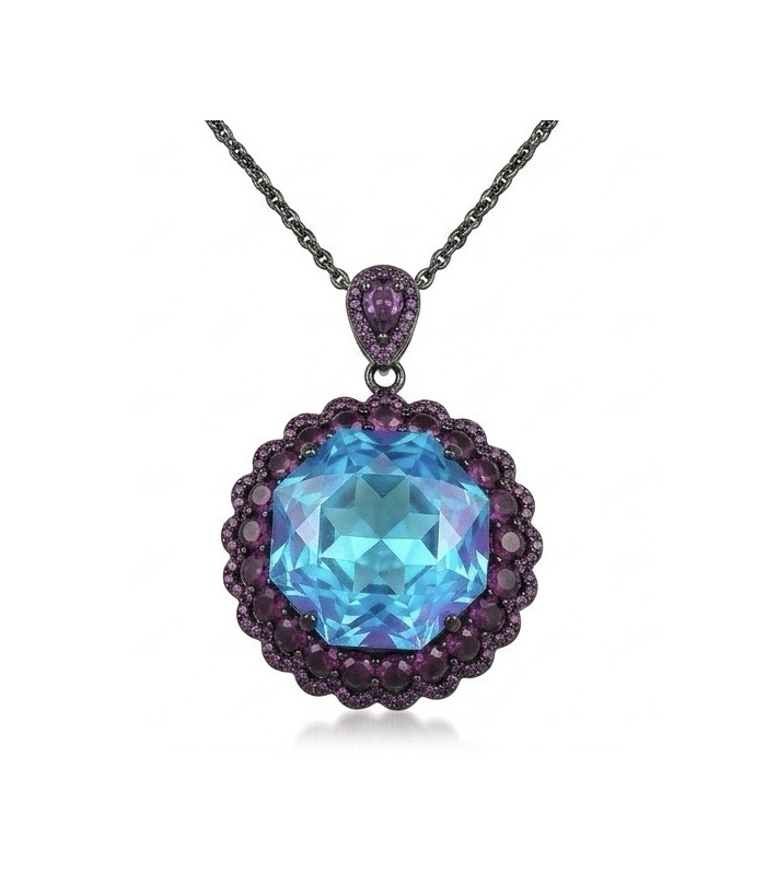 Stella Authentic 26.1 carat Blue Topaz Black rhodium over .925 Sterling Silver Handcrafted necklace