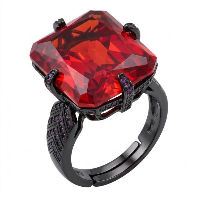 Carmen Authentic 22.4 carat Garnet .925 Sterling Silver dipped in black rhodium brilliantly handcrafted large Statement Ring size 7 adjustable