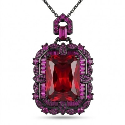 Carmen Authentic 28.4 carat Garnet .925 Sterling Silver dipped in black rhodium brilliantly handcrafted large Statement necklace