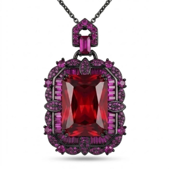 Carmen Authentic 28.4 carat Garnet .925 Sterling Silver dipped in black rhodium brilliantly handcrafted large Statement necklace