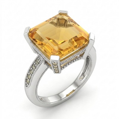 Serenity Natural 15.4 carat GOLDEN Topaz Marcasite .925 Sterling Silver handmade Statement Ring size 9