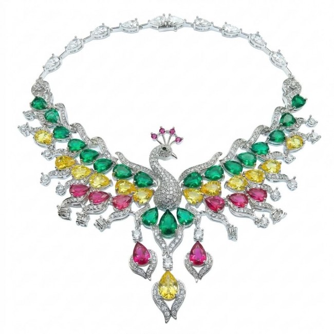 55.2 carat Graceful Swan Natural multicolot Topaz .925 Sterling Silver handcrafted Statement necklace