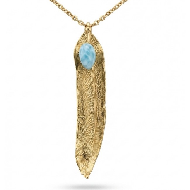 Natural Leaf Larimar 14K Gold over .925 Sterling Silver handmade