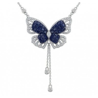 Blue Butterfly 15.2 carat natural Sapphire .925 Sterling Silver handcrafted Necklace