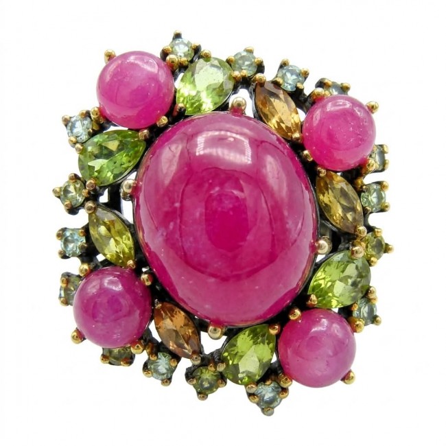 Carmen Natural 29.4 carat Ruby .925 Sterling Silver dipped in black rhodium handmade Large Statement Ring size 8