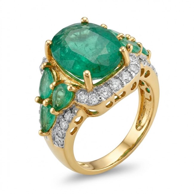 Emily 10.5 ctw Emerald 22K Gold over .925 Sterling Silver handcrafted Statement Ring size 7