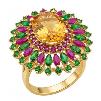 Tiffany - Natural 9.8 carat Brazilian Citrine .925 Sterling Silver dipped in 18K Gold handmade Statement Ring size 8 1/2