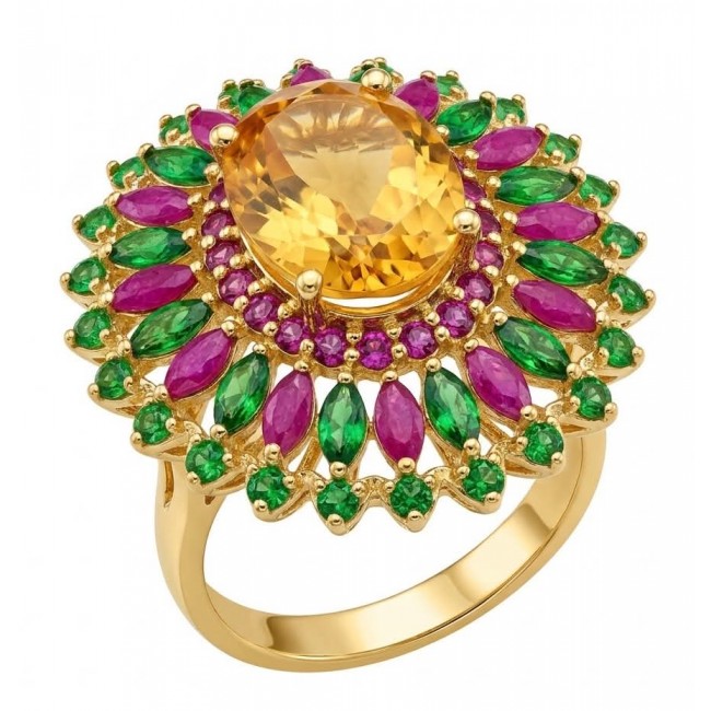 Tiffany - Natural 9.8 carat Brazilian Citrine .925 Sterling Silver dipped in 18K Gold handmade Statement Ring size 8 1/2