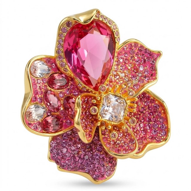 Hibiscus 27.5 carat Pink Amethyst 14K Gold over .925 Silver handcrafted Cocktail Ring s. 7