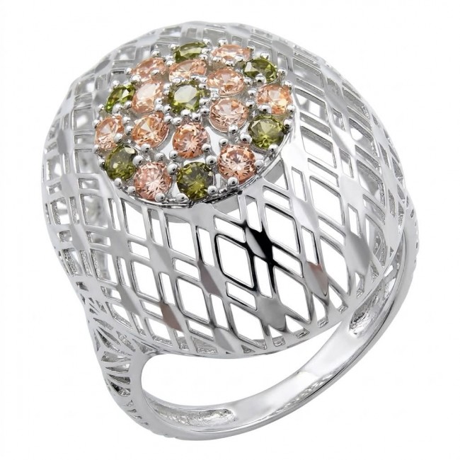 Casablanca Italy made 1.8 carat Morganite Peridot .925 Sterling Silver brilliantly handcrafted ring s. 9