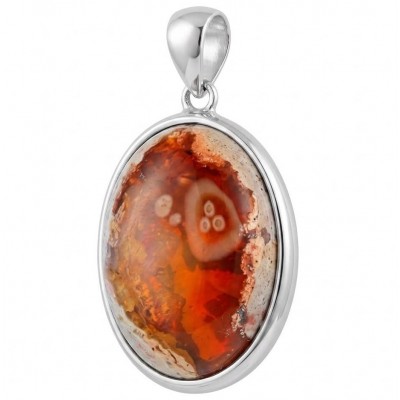 Inner Fire Natural 20.2 carat Mexican Fire Opal .925 Sterling Silver dipped in rhodium handmade Pendant