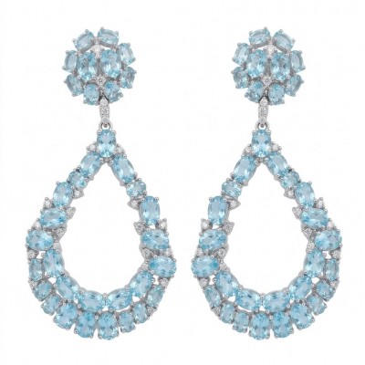Serenity 18.5 carat genuine Swiss Blue Topaz .925 Sterling Silver handmade Large Statement earrings