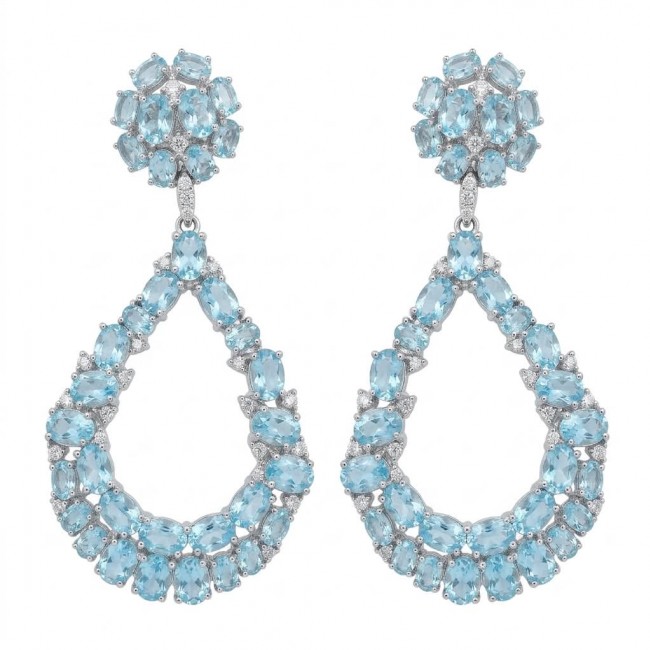 Serenity 18.5 carat genuine Swiss Blue Topaz .925 Sterling Silver handmade Large Statement earrings