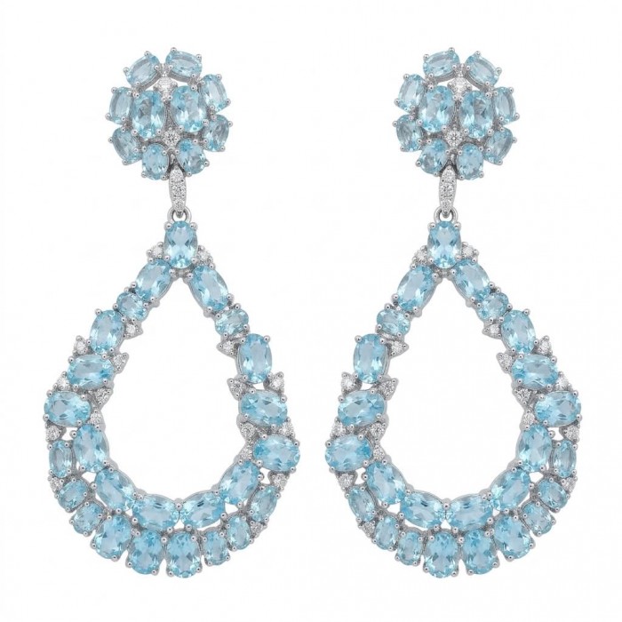 Serenity 18.5 carat genuine Swiss Blue Topaz .925 Sterling Silver handmade Large Statement earrings