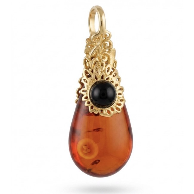 Prehistoric Authentic Baltic Amber 18K Gold over .925 Sterling Silver beautifully handcrafted Pendant