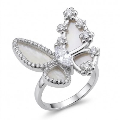 White Butterfly Blister Pearl .925 Sterling Silver brilliantly handcrafted ring s. 6 1/4