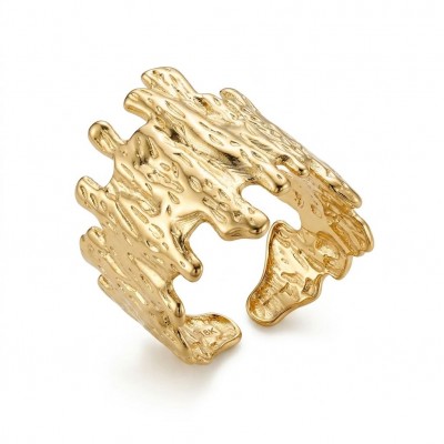 Modern Geometric Design Precious Natural Golden Waves Women ring size 7 adjustable