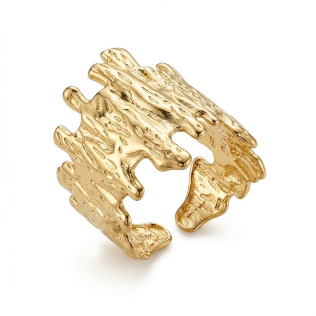 Modern Geometric Design Precious Natural Golden Waves Women ring size 7 adjustable
