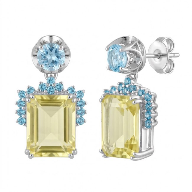 Giovanna - Authentic 12.9 carat Brazilian Citrine .925 Sterling Silver dipped in rhodium handcrafted earrings