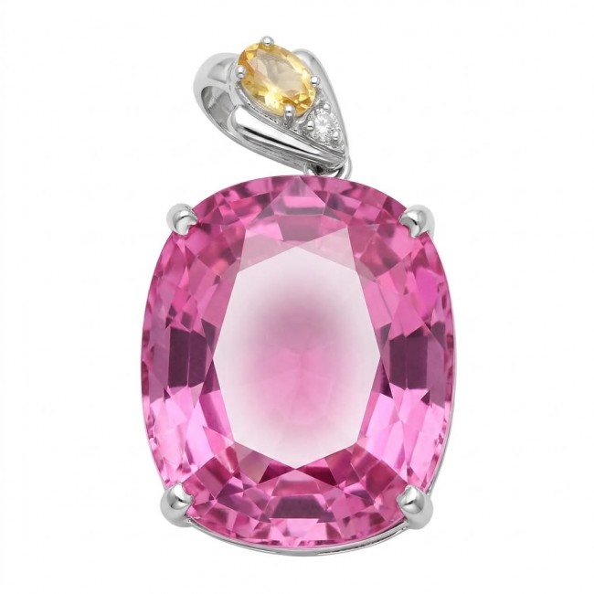 Incredible oval cut 27.8 carat Pink Sapphire .925 Sterling Silver handcrafted pendant