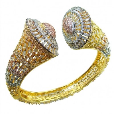 Art Deco Genuine 76.5 carat White Topaz .925 Sterling Silver handcrafted 2 tones Statement bracelet