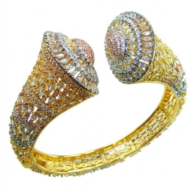 Art Deco Genuine 76.5 carat White Topaz .925 Sterling Silver handcrafted 2 tones Statement bracelet