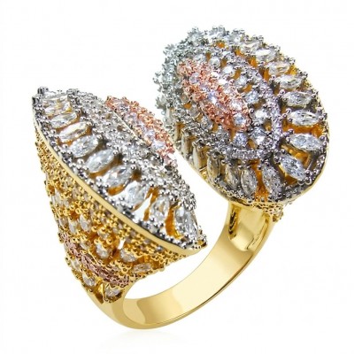 Art Deco 26.2 carat White Topaz 14K Gold over .925 Silver handcrafted Cocktail Ring s. 8