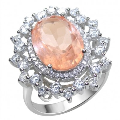 Authentic oval cut 9.2 carat Morganite 14K White Gold over .925 Sterling Silver ring s. 8 1/4