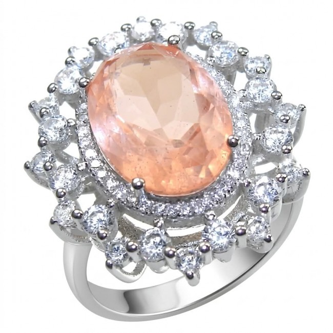 Authentic oval cut 9.2 carat Morganite 14K White Gold over .925 Sterling Silver ring s. 8 1/4