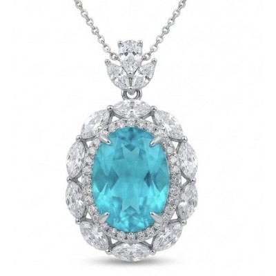 Wonderland 15.8 carat classic oval cut Paraiba Tourmaline .925 Sterling Silver Handcrafted Statement necklace