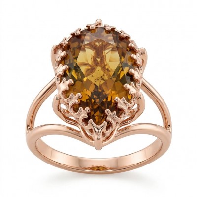 Celestial Energy 15.5 carat Champagne Smoky Topaz 18K Gold over .925 Sterling Silver Ring size 9 3/4
