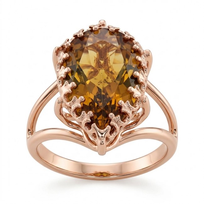 Celestial Energy 15.5 carat Champagne Smoky Topaz 18K Gold over .925 Sterling Silver Ring size 9 3/4