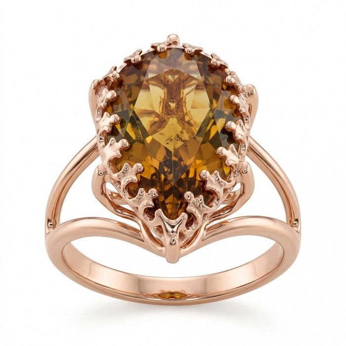 Celestial Energy 15.5 carat Champagne Smoky Topaz 18K Gold over .925 Sterling Silver Ring size 9 3/4