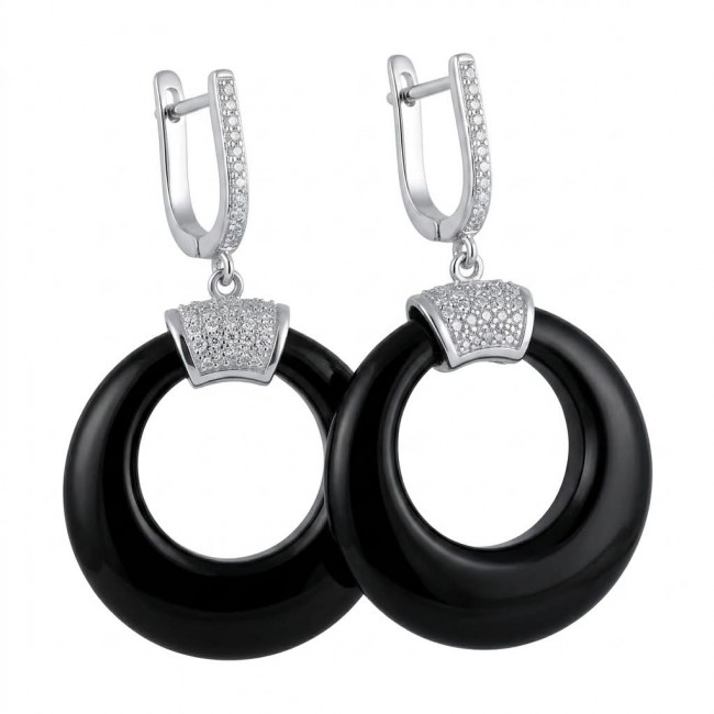 Outstanding authentic Onyx .925 Sterling Silver Earrings