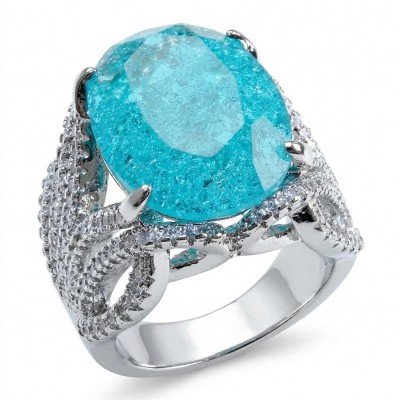 Gabriella 4.2 carat authentic Paraiba Tourmaline rhodium over .925 Sterling Silver handcrafted Statement Ring size 7 1/4