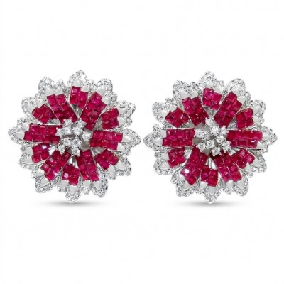 Bella Rosa Genuine 22.8 carat Ruby .925 Sterling Silver dipped in rhodium Statement brilliantly handcrafted earrings